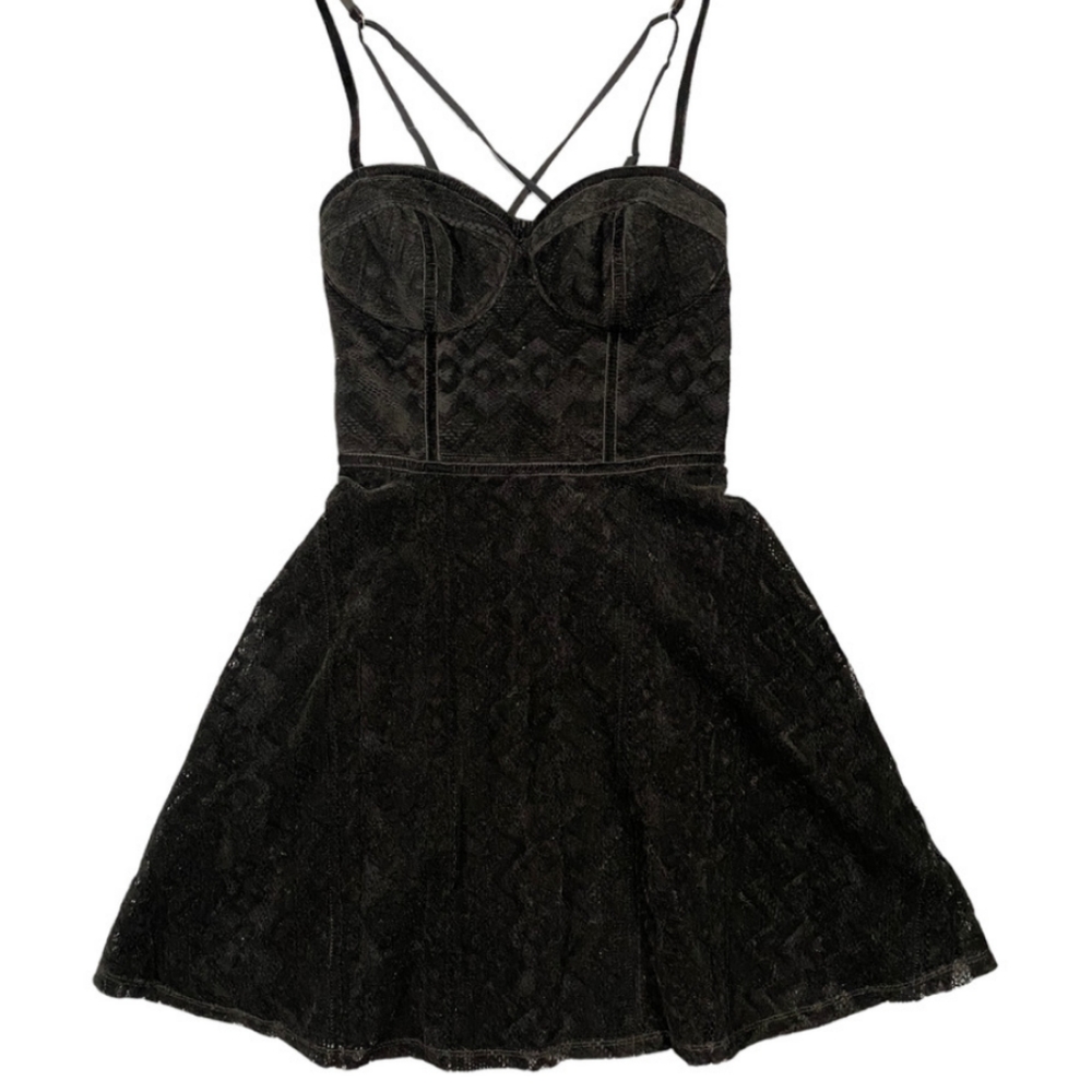 Hollister Black sz M velvet adjustable strap mini lined bustier dress